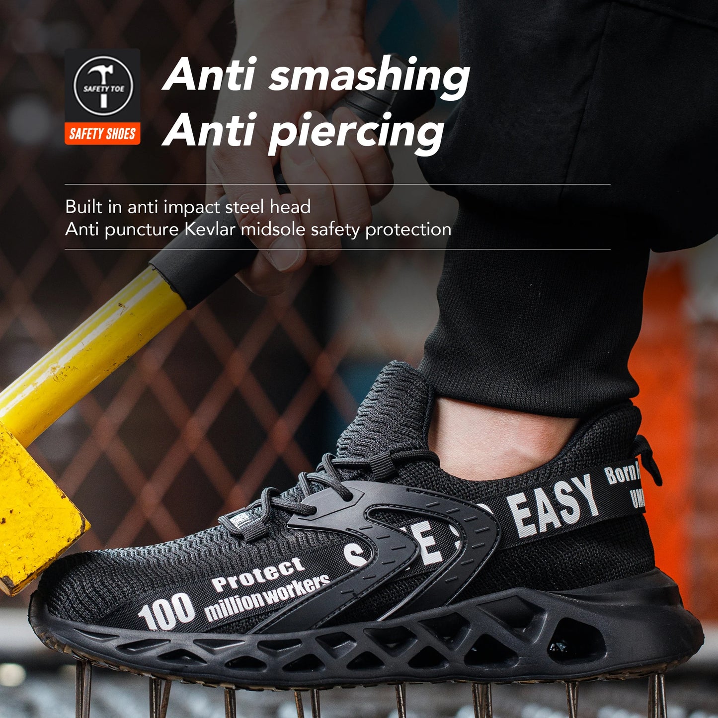 Men's Lightweight Steel Toe Safety Shoes, Breathable - Betatton - safety shoes