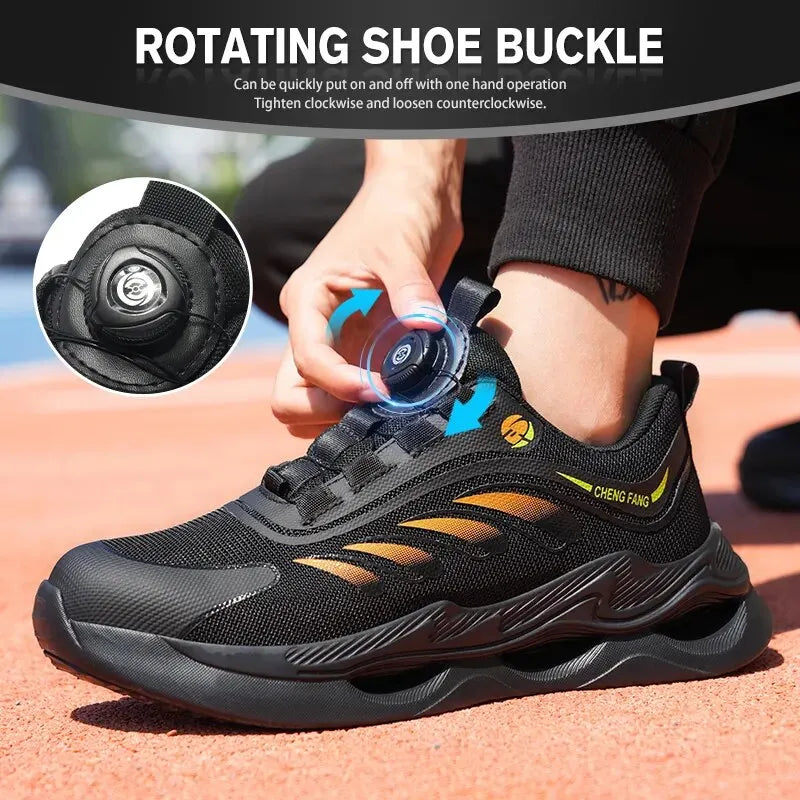 Men's Rotary Buckle Steel Toe Safety Boots, Puncture-Proof, Breathable - Betatton - safety shoes