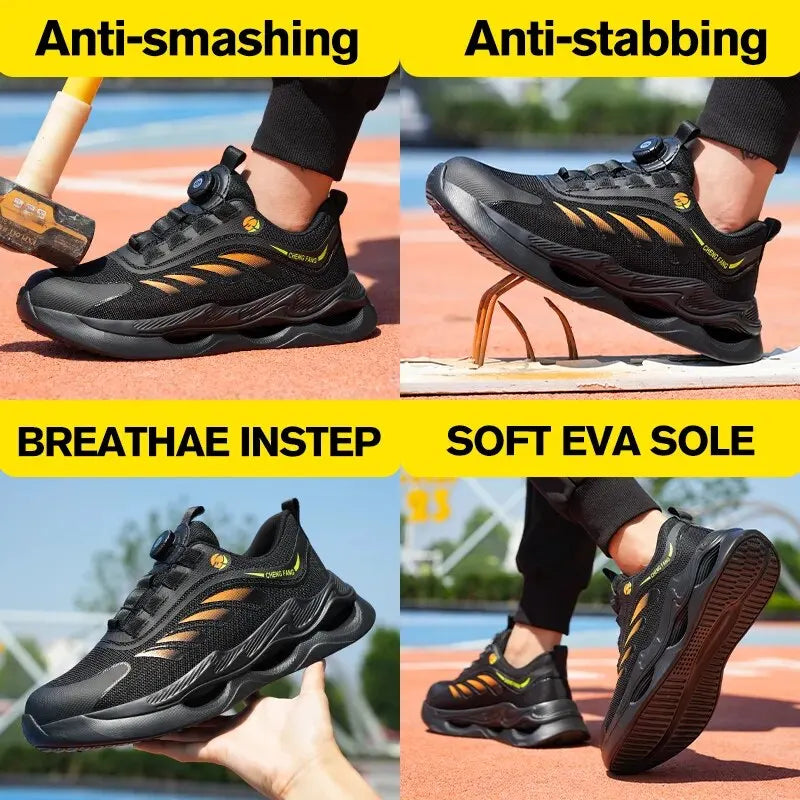 Men's Rotary Buckle Steel Toe Safety Boots, Puncture-Proof, Breathable - Betatton - safety shoes