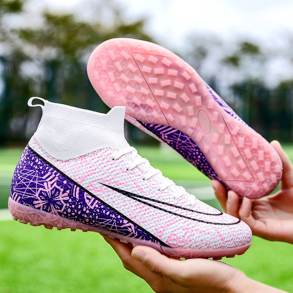 Pink High-Top Soccer Cleats for Girls, Training - Betatton - football shoes