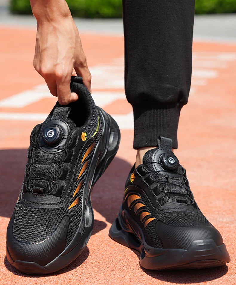 Men's Rotary Buckle Steel Toe Safety Boots, Puncture-Proof, Breathable - Betatton - safety shoes