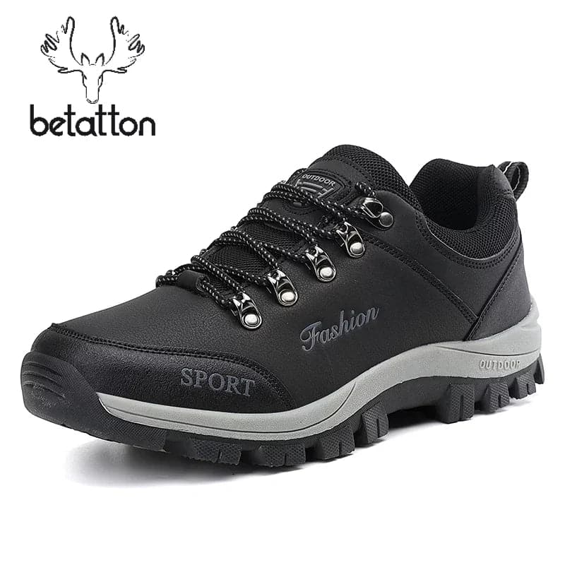 Men Hiking Shoes Waterproof Leather Snow Boots Men Sneakers 2023 Outdoor Plush Lace-up Not Slip Climbing Shoes Men Hiking Boots - Betatton - 