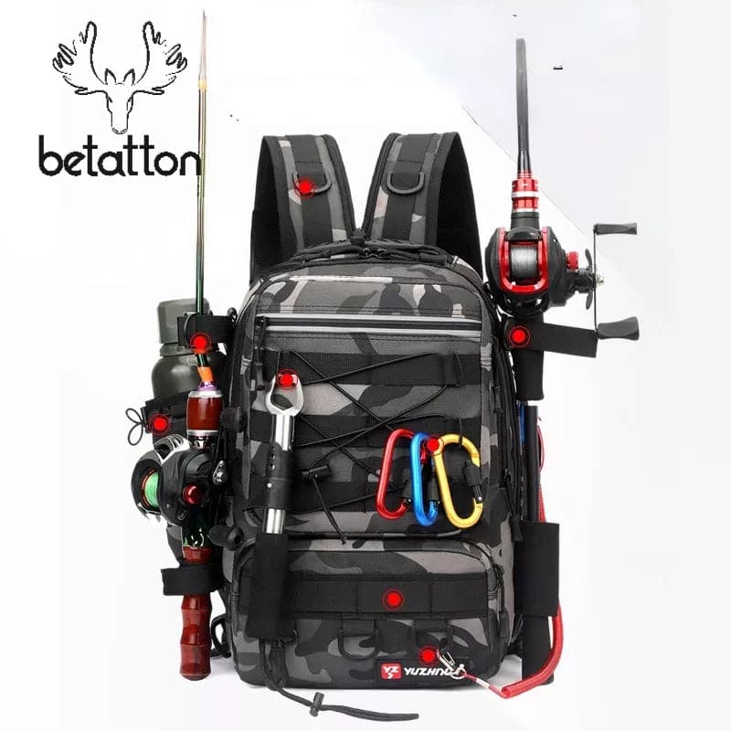Camouflage Fishing Backpack-Multi-Functional Bag for Rods, Lures & Gear - Betatton - 