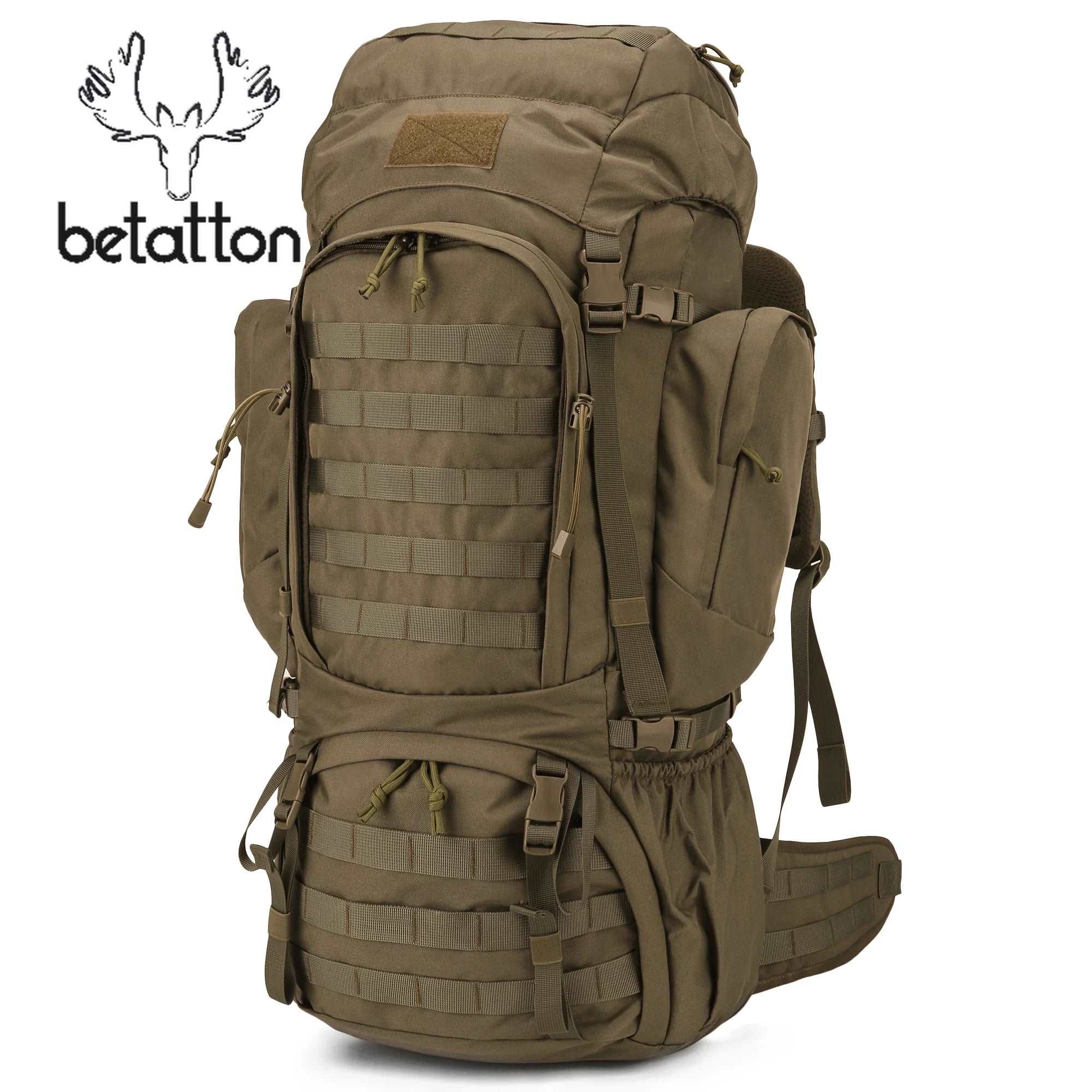 60L Tactical Backpacking Backpack - Military-Grade with Rain Cover for Camping, Hiking & Bushcraft - Betatton - 