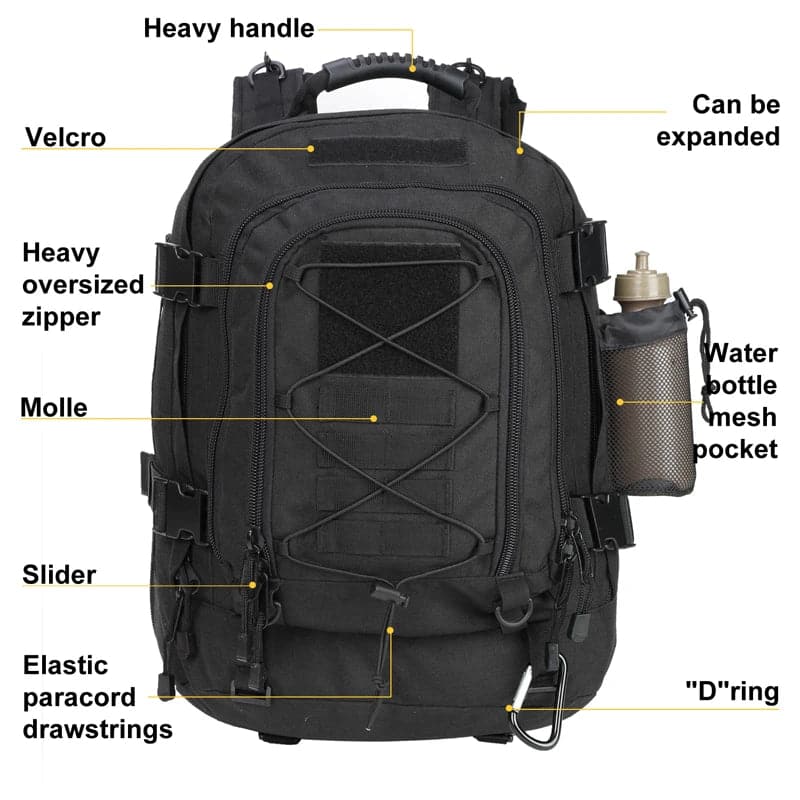 60L Extra Large Tactical Hiking Backpack - Outdoor Water-Resistant, Ideal for Travel & Laptop Storage - Betatton - 