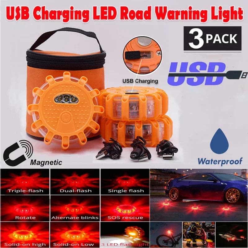 LED Emergency Flare with 9 Modes: USB Rechargeable Safety Warning Light for Vehicles - Betatton - 