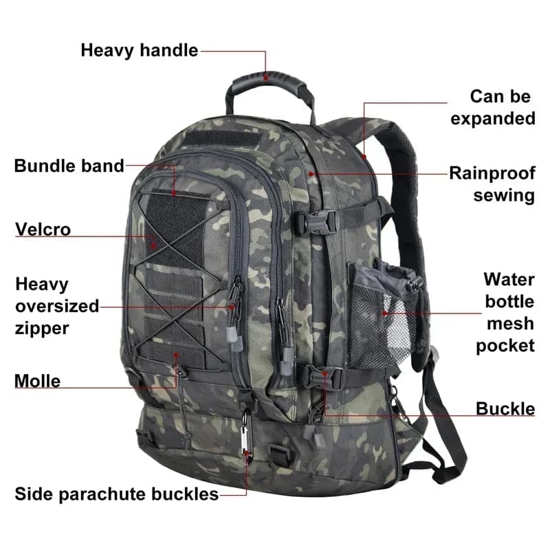60L Military Tactical Backpack - Waterproof, Durable 1000D Nylon, 3 Day Assault Pack - Betatton - 