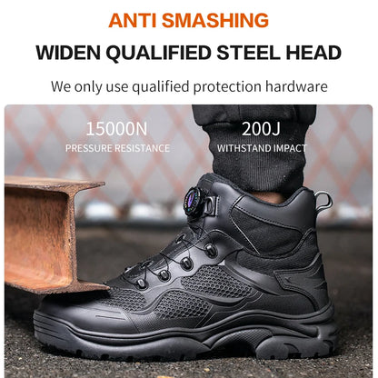 Men's Rotary Buckle Steel Toe Safety Shoes, Puncture-Proof - Betatton - safety shoes