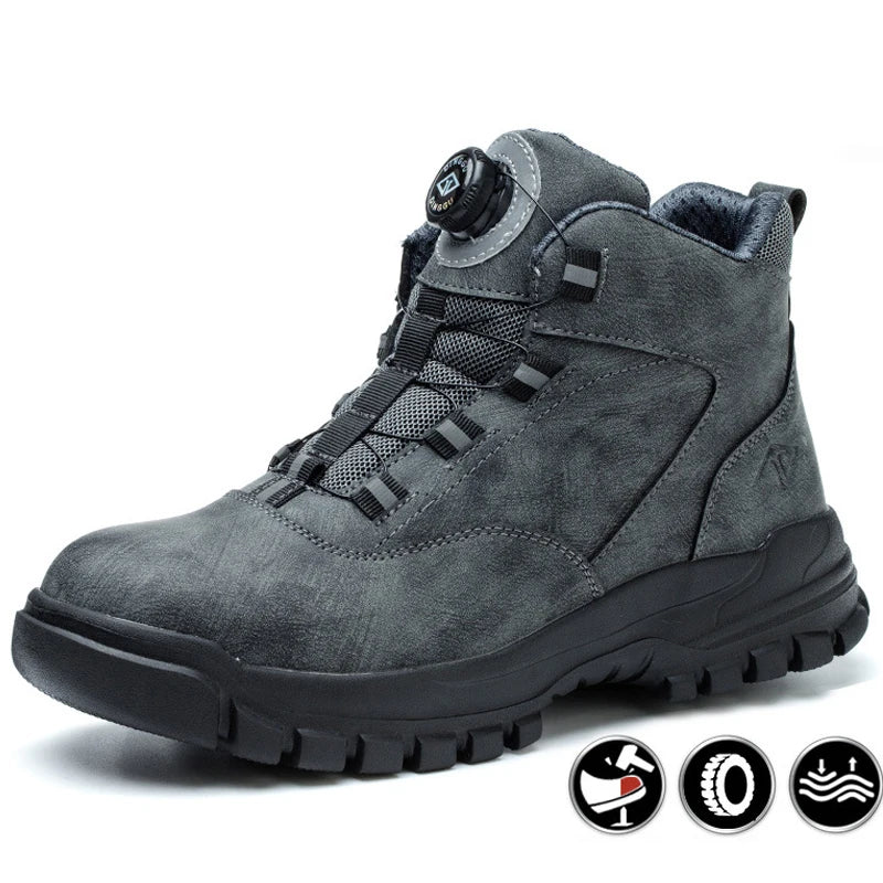 Men's Rotating Button Steel Toe Work Boots, Anti-smash, Indestructible - Betatton - safety shoes