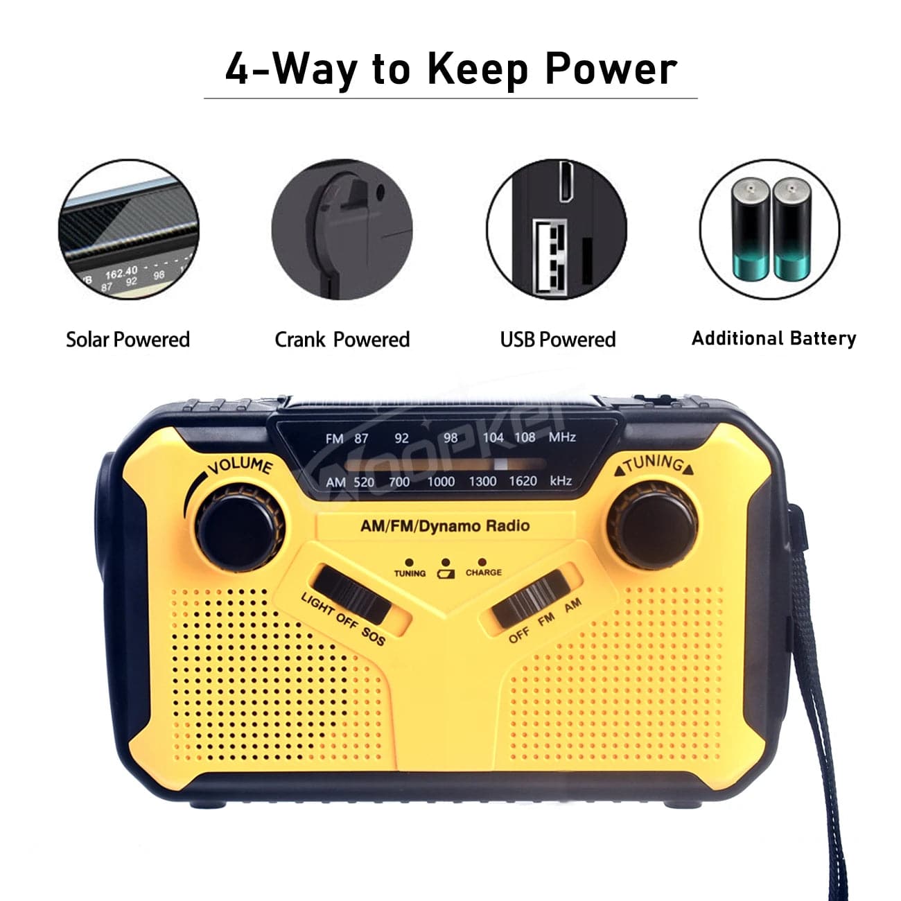 Woopker E09 Multi-Function Emergency Radio – Solar & Crank Power, SOS, USB Charger - Betatton - 