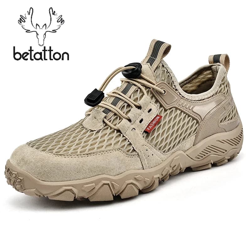 Men Soft Hiking Shoes Summer Breathable Mesh Sneakers Light Black Hike Footwear Walking Shoes Outdoor Shoes Climbing Shoes Male - Betatton - 